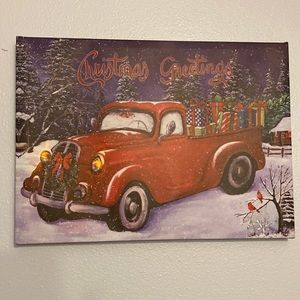 Light Up Christmas Red Truck Wrapped Canvas